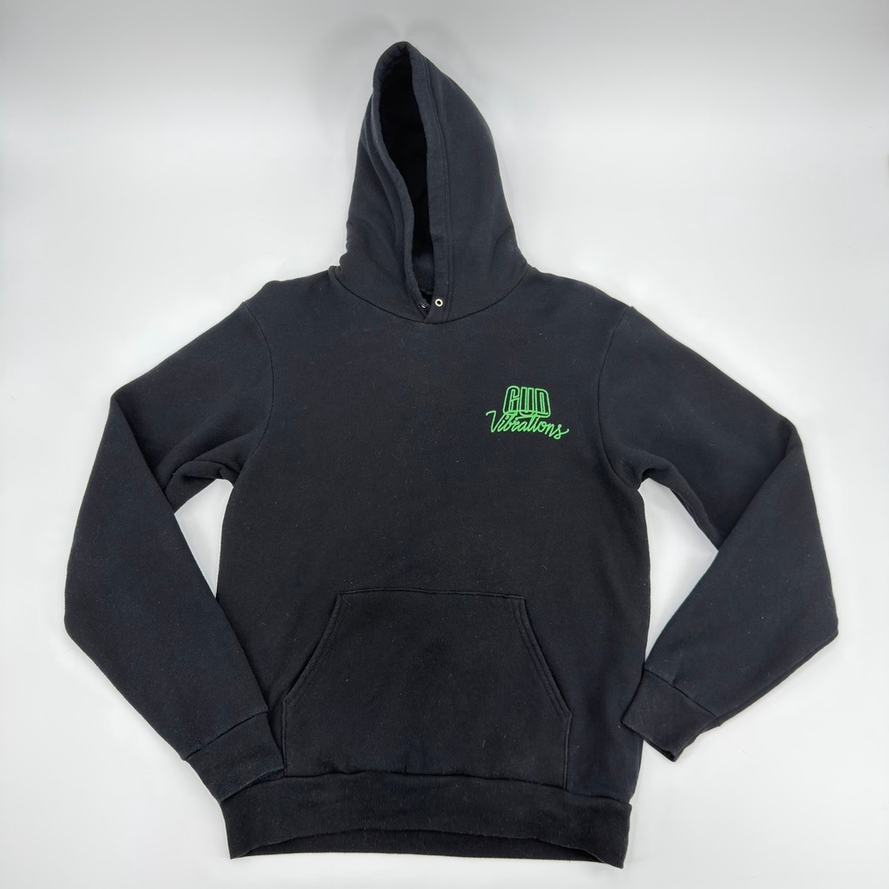 Los Angeles Apparel Gud Vibrations Hoodie Mens Medium Black NeonGreen Streetwear